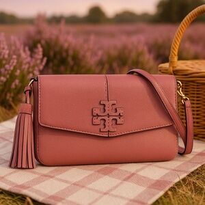 NEW Tory Burch Mcgraw Pink Magnolia Leather Convertible Crossbody Bag/Clutch